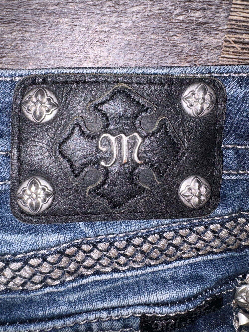 Moussy Dark Blue Embellished Back-Pocket Bootcut Jeans - Picture 5 of 11